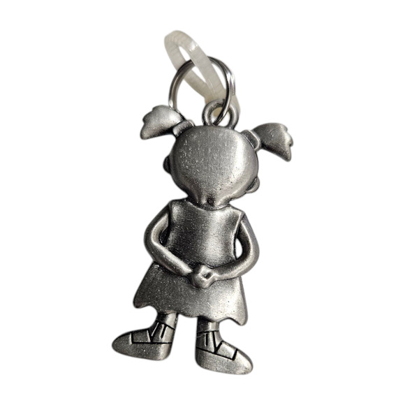 Ganz Pewter Girl Pendant Charm Initial I Blue Pink NWOT - Picture 2 of 3